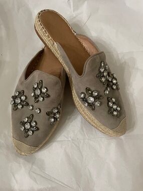Halogen nubuck rhinestone espadrille mules mushroom taupe 8.5